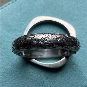 Engraved Silver Bangle Bracelet